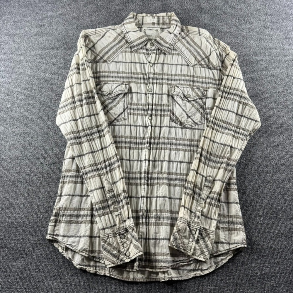 BKE Shirt Mens XL Beige Plaid Athletic‎ Pearl Snap Long Sleeve Button Up Western